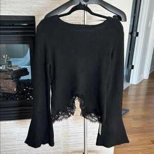 Commense Black Sweater with Lace Trim